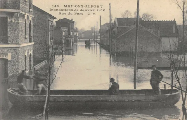 Cpa 94 Houses Alfort Floods 1910 Rue Du Parc