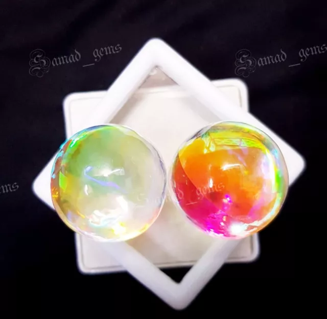 Multi Color Fire Pair Balls Shape beautiful Gemstone Cabochon Mystic Quartz