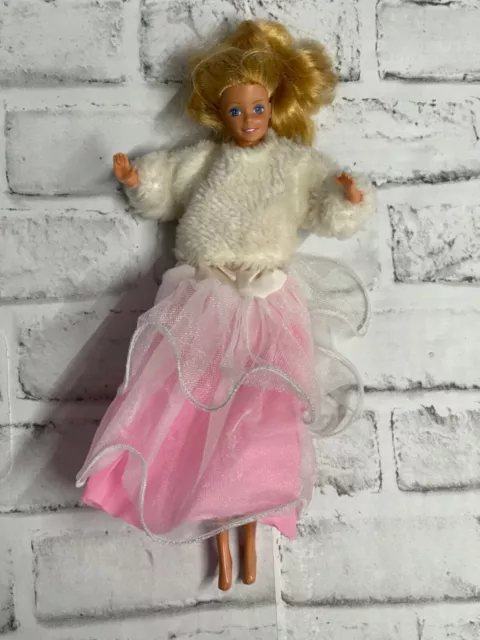 Barbie Doll Pink Dress White Sweater Blonde Hair Purple Eyes 12” 1966 Twist Turn