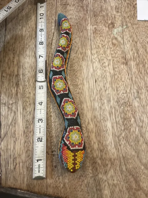 Vintage Huichol Multi Color Beaded Snake Figurine 10" Made in Mexico