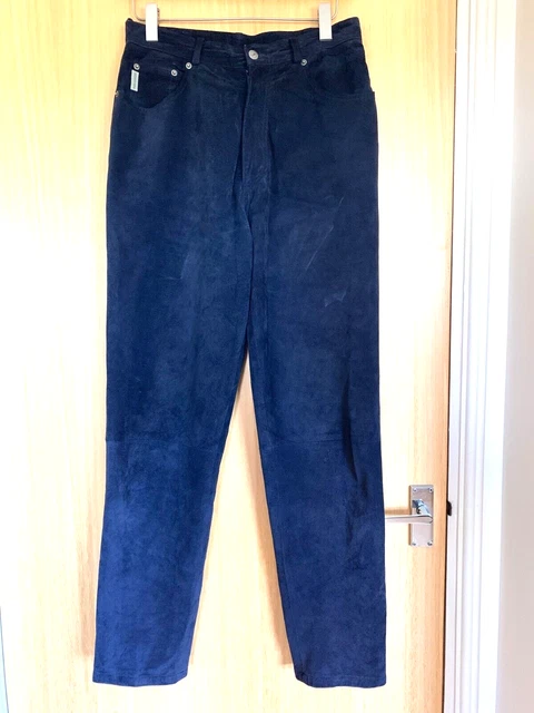 Paul Costelloe Ladies Trousers 14 Casual Winter Straight Everyday Navy Suede