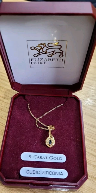 ELIZABETH DUKE 9 Carat Gold Cubic Zurconia Chain & Pendant - in Box £75 ...