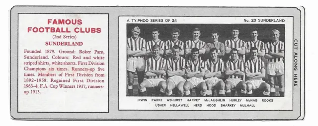 SUNDERLAND #20 2nd Series 1963 Famous Football Club Typhoo Tea Card