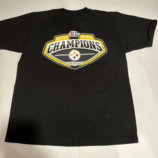REEBOK Super Bowl XL 06’ Champions Steelers NFL Football Men’s Black Shirt Large