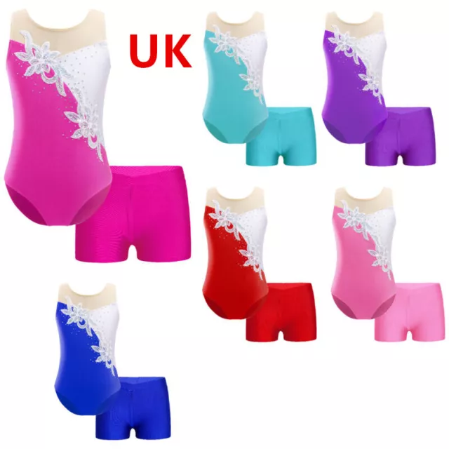 Girl's Kids Tracksuit Leotards with Shorts Gymnastics Bodysuit Ballet Dancewear