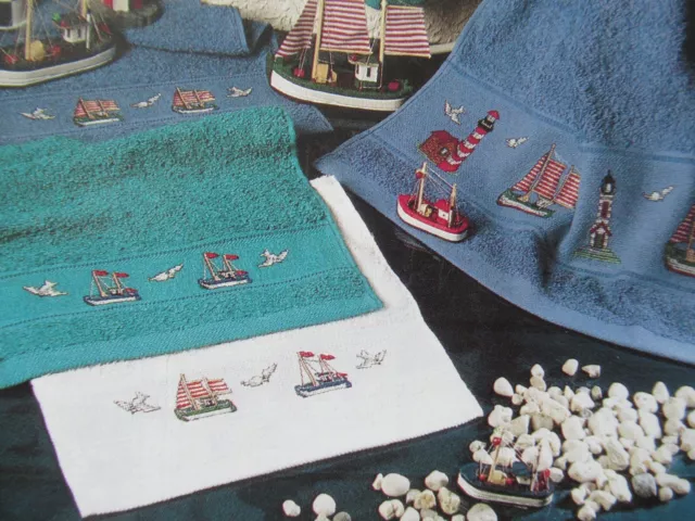 Stickvorlage "Segelschiffe, Leuchttürme und Möwen" Kreuzstichmotive Handtücher