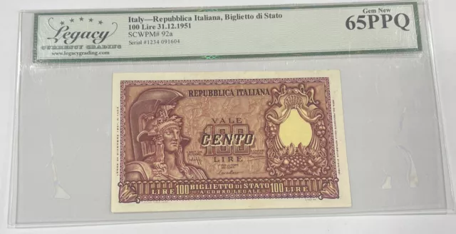 1951 Repubblica Italiana Italy Biglietto di Stato 100 Lire Legacy Gem New 65PPQ