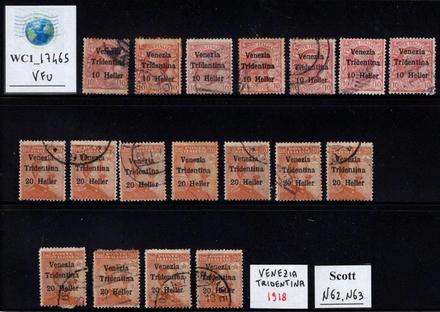 WC1_17465. ITALY OCCUP.: VENEZIA TRIDENTINA. Stock 1918 stamps. Sc. N62,N63.Used