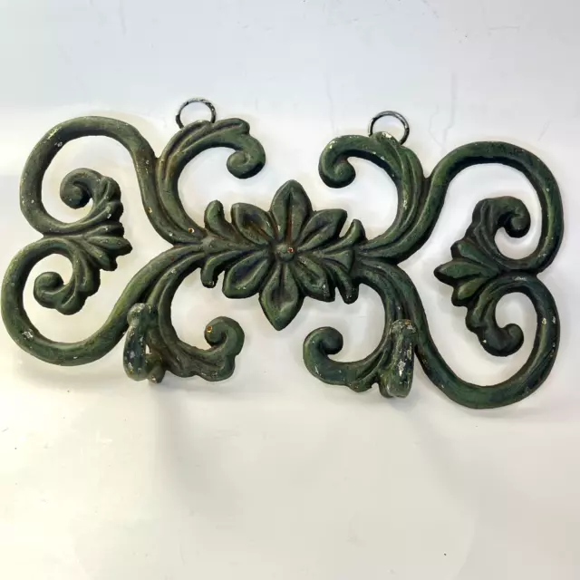 Two Hooks Wall Coat Towel Hat Hanger Cast Iron Metal Shabby Distressed Farmhouse