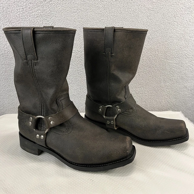 Men's Classic Biker Boots - Heavy Duty Leather Motorcycle Riding Boots With Harness Strap & Zipper, Black - View #4