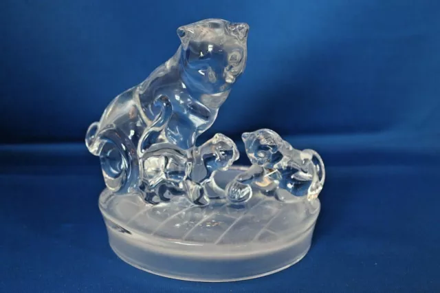 RCR Royal Crystal Rock Cat & Kittens Glass Figurine Lead Crystal Made In Italy