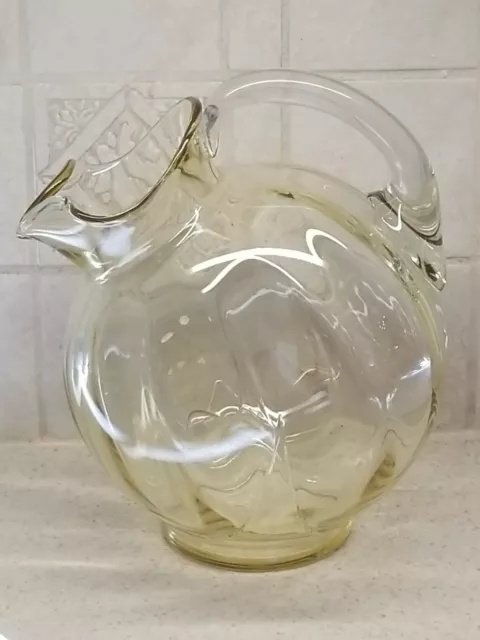 Cambridge Elegant Glass #3400 Gold Krystol Yellow 9" Large Ball Pitcher 80 Oz.