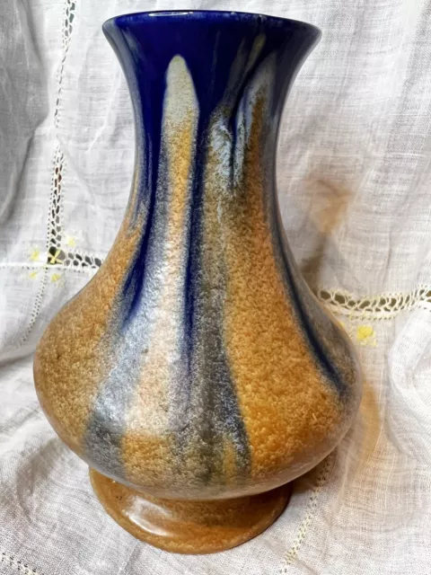 Vintage Belgium Pottery VASE - Art Nouveau Shape Blue & Brown drip glaze