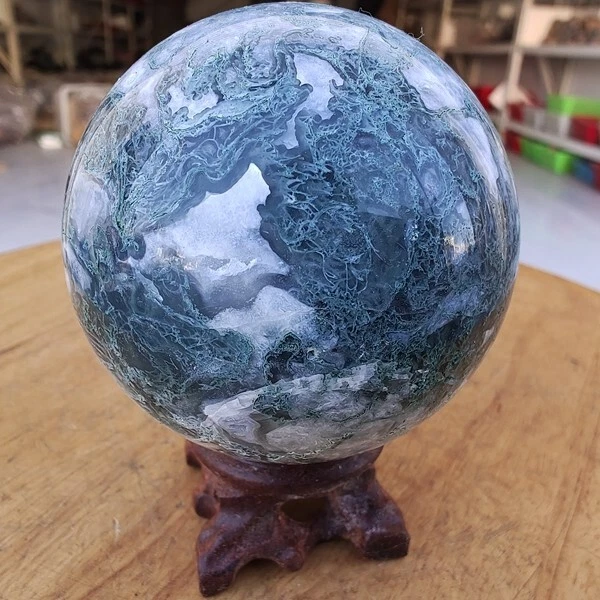 460G NATURAL AQUATIC Plant Agate Geode Ball Quartz crystal Aura Healing ...