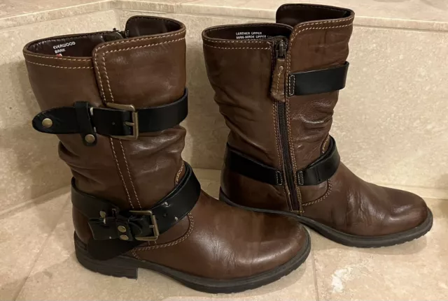 Earth Everwood Women’s Super Soft Leather Moto Boots Bark Color Sz 7 B 3