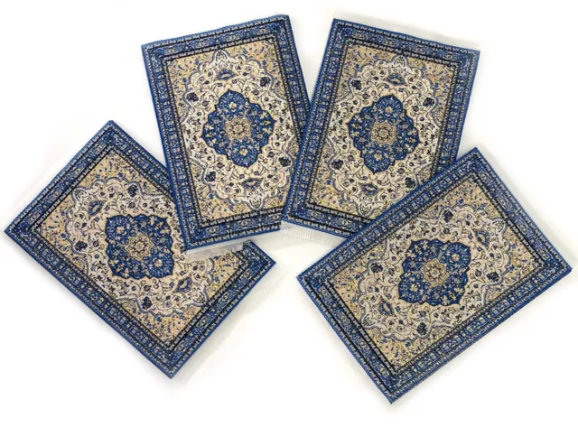 Tapestry Rug Coaster Coasters Blue With Gold  4 Pack