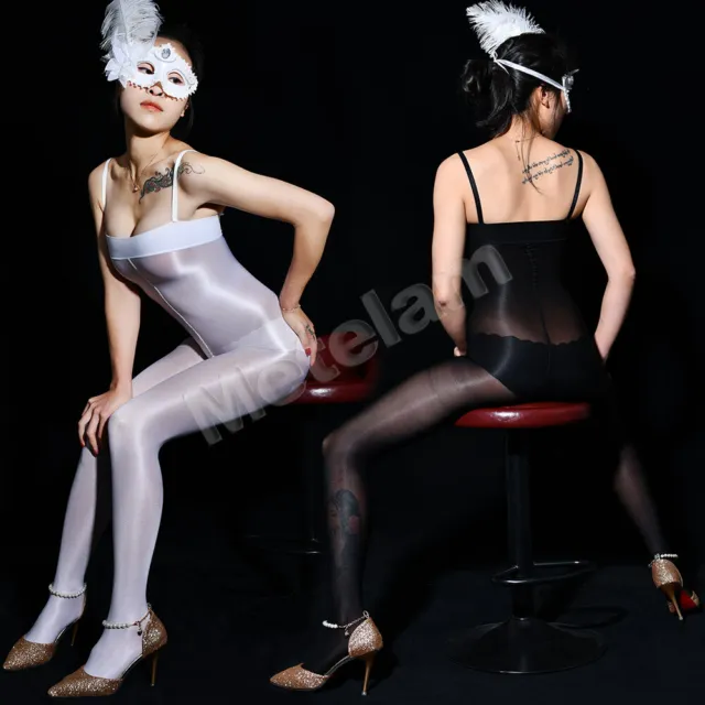 70D Oil Shiny Glossy Tights Straps Bodystocking Bodysuit Sheer Catsuit Pantyhose