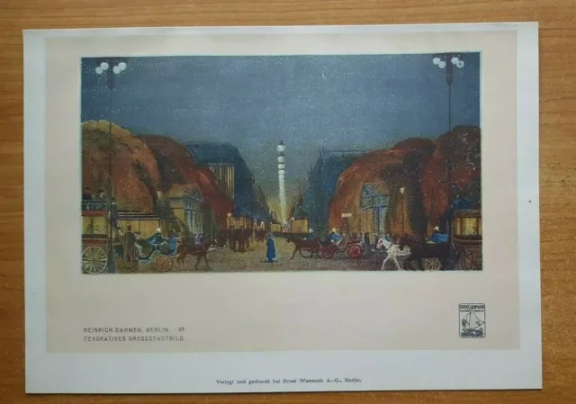 Lithographie Heinrich Dahmen Berlin 1910 Berlin Straße Großstadt Art Jugendstil