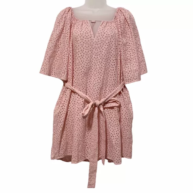 Marysia Resort Size XS Pink Eyelet Short Sleeve Square Neck Cover Up Dress