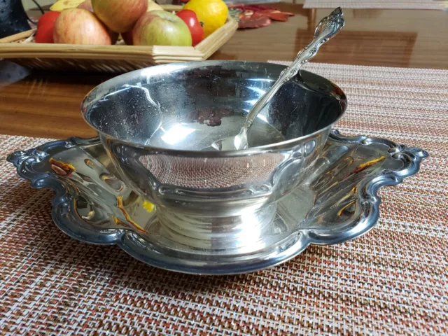 Antique International Silver Company Set 3 pcs Tray/Bowl/Spoon Silverplated.