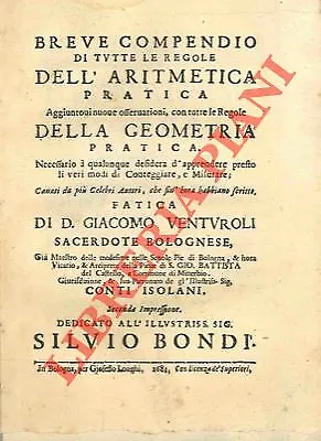 VENTUROLI Giacomo - Breve compendio di tutte le regole dell'aritmetica pratica.