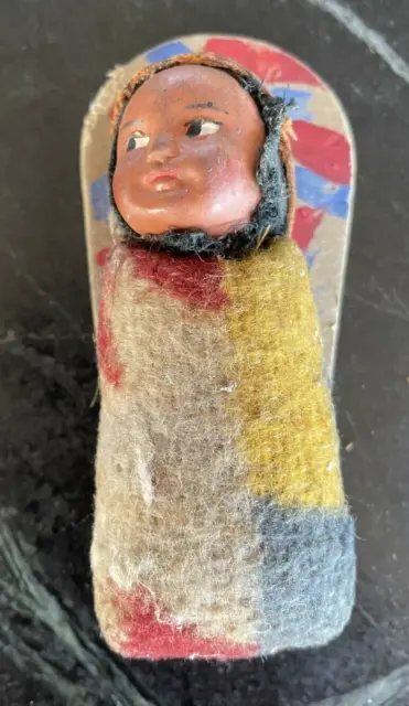 Vtg Native American Skookum PAPOOSE DOLL Baby with Blanket on Cradleboard