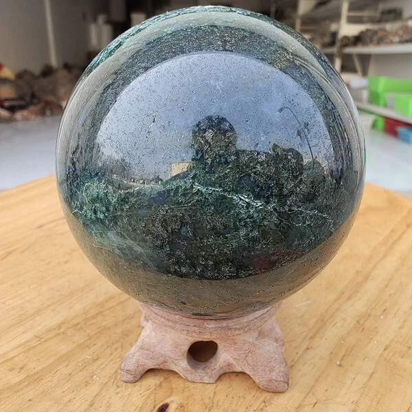 830G NATURAL AQUATIC Plant Agate Geode Ball Quartz crystal Aura Healing ...