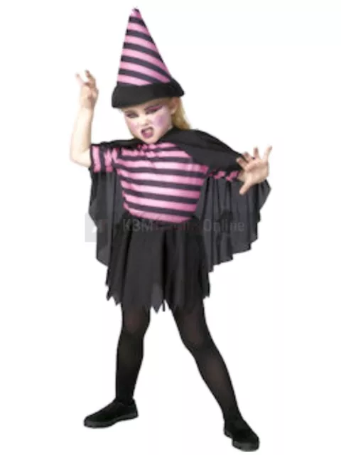 Cute Girls Toddlers Pink Witch Halloween Fancy Dress Costume Outfit 3-4 yrs