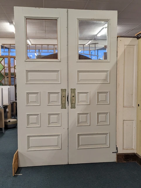 Antique Door Set- Victorian Era-Exteriror-8 Panel-One Light- Solid Wood-Painted