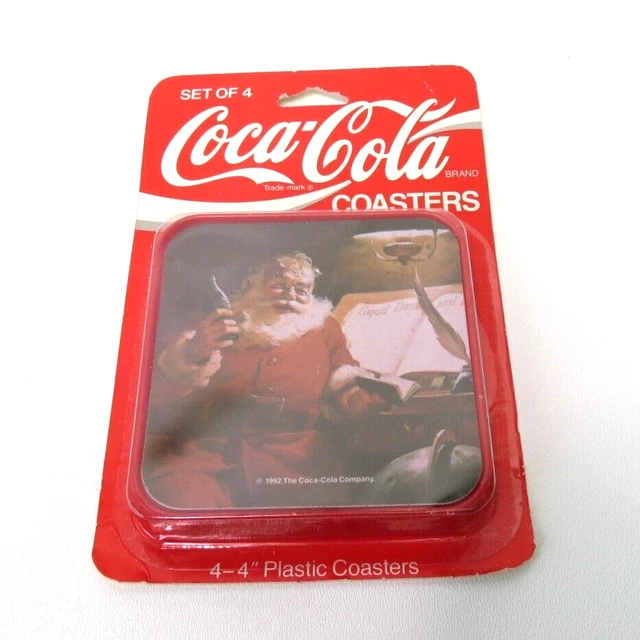 Vintage 1992 Coca-Cola Company Santa Coasters Plastic Set of 4 Square Shape