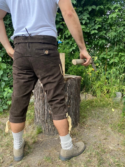 3/4 Herren Lederhose Trachtenhose XL Gr. 54 Hose Rinderleder Oktoberfest Gürtel 3