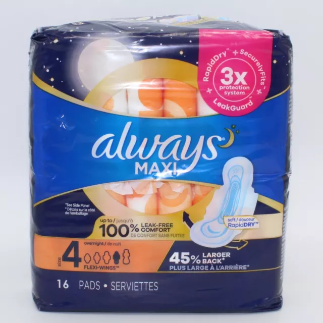 ALWAYS MAXI OVERNIGHT Pads with Wings, Size 4, Unscented 14 ea (Pack of 3)  $17.46 - PicClick