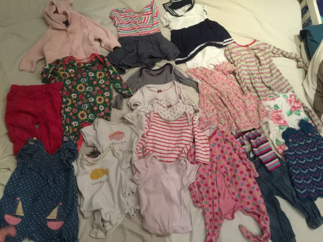 MASSIVE BUNDLE baby girl 9-12 months clothes dresses sleepsuits vests 20 items