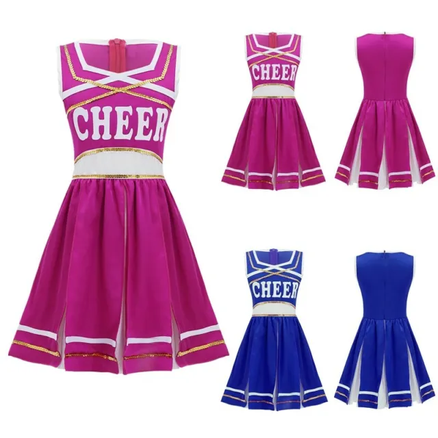Kids Girls Sequins Cheerleading Dance Dress High School Fancy Dress Dancewear