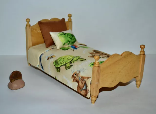 Miniature Dollhouse Bedspread Twin-Single w2 Pillows Handmade 1:12 Animal Babies