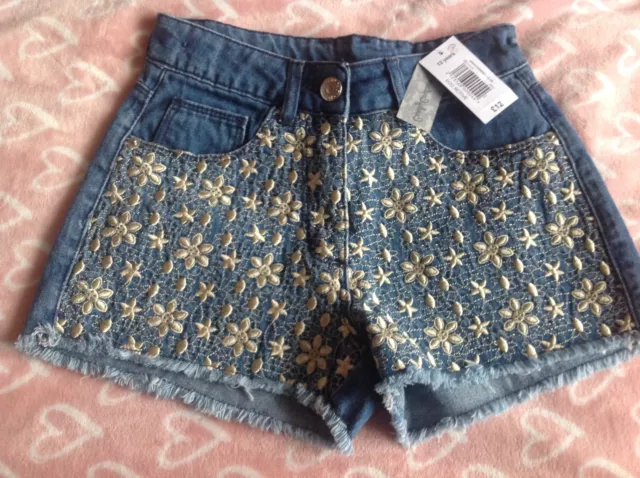 BNWT Matalan girls flower denim shorts age 12 years