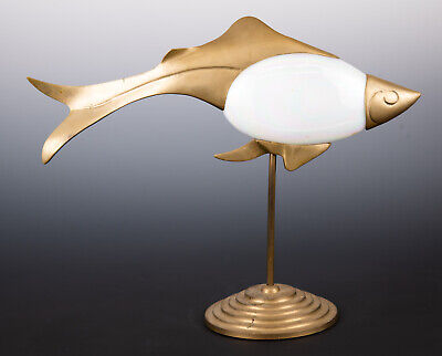 Modernist Brass & Glass Fish Art Sculpture - Home Decor