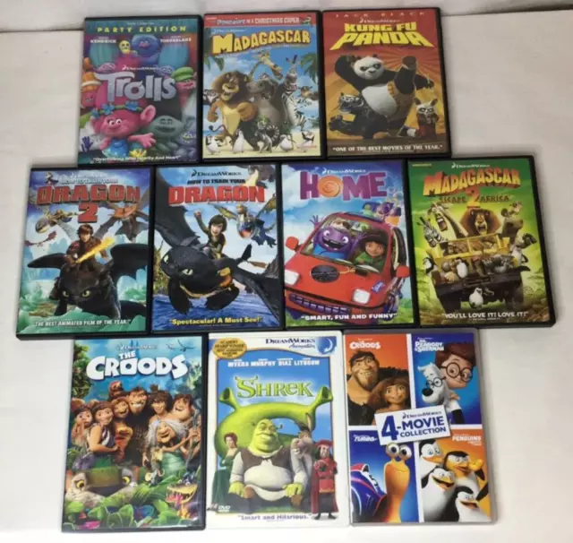 LOT OF 10 DreamWorks Kids Animated DVDs Movies Train Dragon Shrek