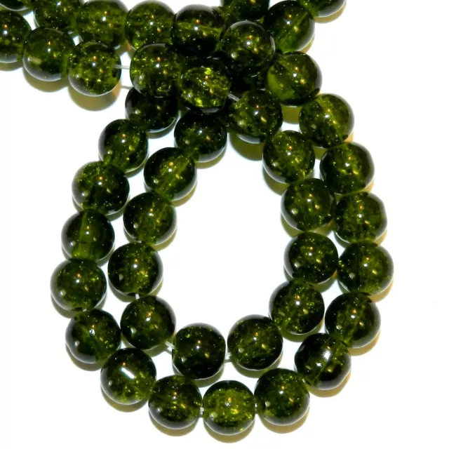 G1319 Green 8mm Round Crackle Glass Beads 32" Strand