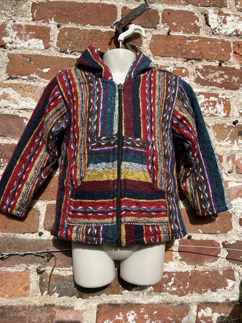 Felpa con cappuccio/giacca etnica spessa cappotto hippie/boho/festival 3-4 anni
