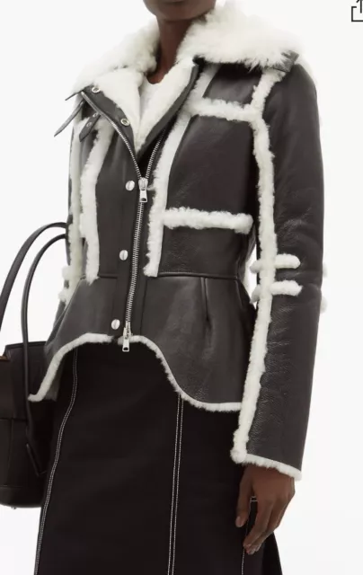 BNWT Alexander McQueen Black Leather Shearling WATERFALL Jacket 40 8 £4K