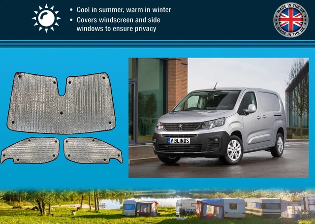 Stores Thermiques Pour Peugeot Traveller (2017+) - Ensemble Complet + Hayon - Noir Réversible, Isolation été/hiver - 11