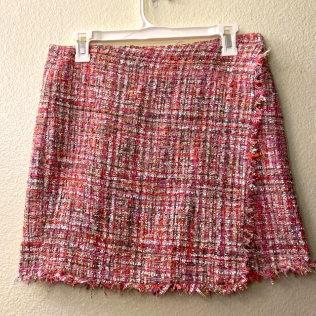 FOREVER 21 Skirt Womans Large Tweed Knit Pink Metallic Sequin Lined Barbie