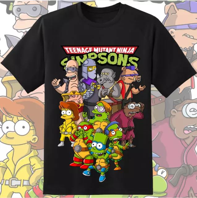 Teenage Mutant Ninja Simpsons Turtles Crossover 90s Black T Shirt Figure TMNT