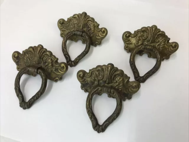 4 Vtg Antique Brass Tone Drawer Pull Drop Bail Bat Wing Dresser Handle Victorian