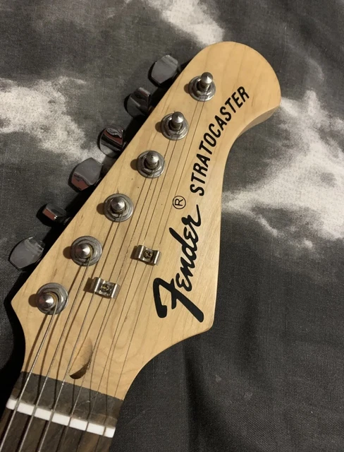 thumbnail interactive-video image 1 of 3x Retro Fender Stratocaster UV Transfer Decal – Raised Headstock Sticker 1 of 4