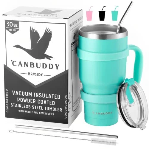 CANBUDDY 30 oz Tumbler with Lid and Straw and Handle - Travel Coffee Mug Powd...