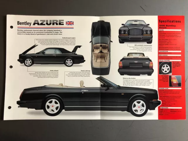 1995 Bentley Azure Cabriolet IMP "Hot Cars" Spec Sheet Folder Brochure Awesome 2