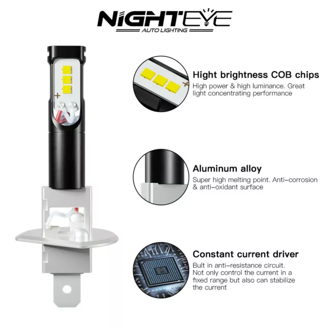Nighteye H1 H3 H7 H11 9005 9006 LED Fog Light Bulbs Replace Kit DRL Lamp 6000K 3