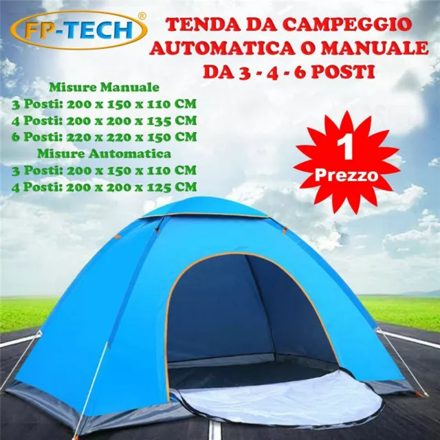 Tenda Da Campeggio 3 Posti Persone Canadese Automatica Igloo Gazebo Sacca